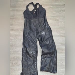 Leather Ski-Bib Snow  Pants Womans M Fleece Lined Bum-Knees Vintage? Snowmobile